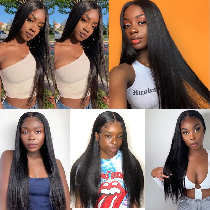 

Miss Cara Bone Straight 4X4 Lace Closure Wigs Malaysia 30 inch Remy Human Hair Wigs Bone Straight Transparent T Part Wigs