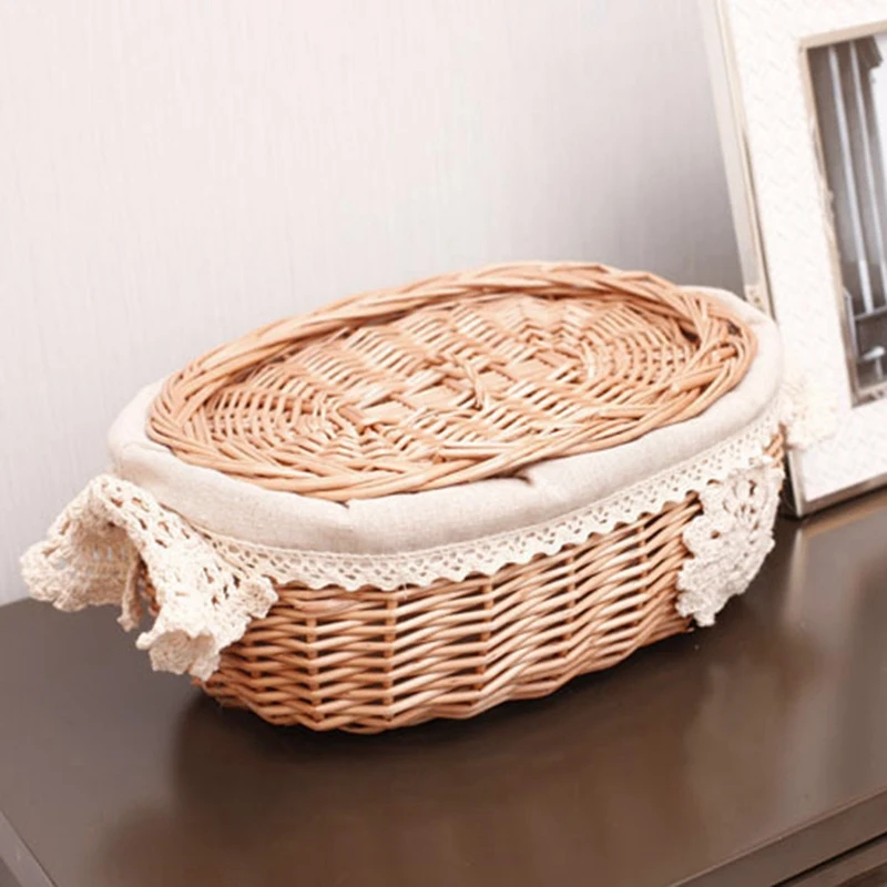 Плетеная корзина для хранения из ротанга большая с крышкой закусок домашний