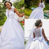 beading back wedding dresses plus size satin bow sweep train sleeveless crystals scoop neck custom made african wedding gown