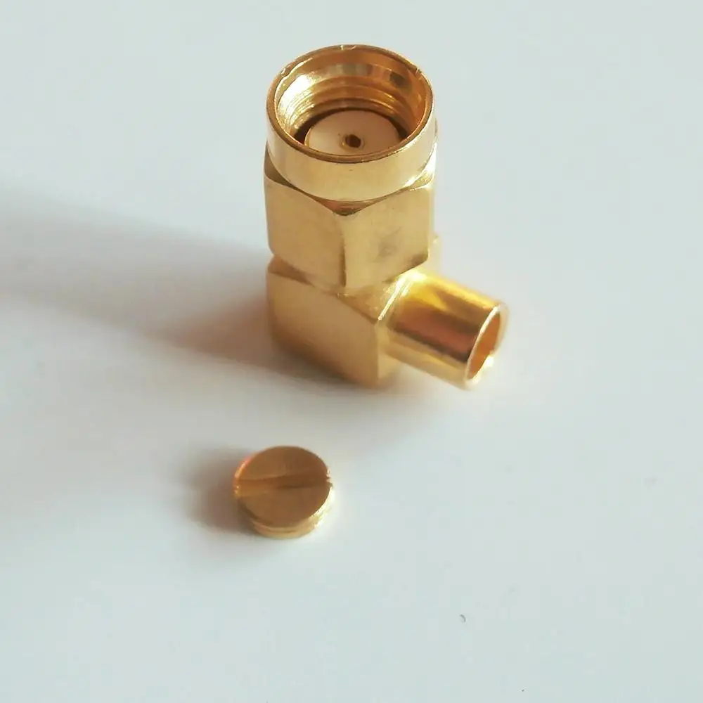 10X Pcs RF Connector RP-SMA RPSMA Male jack 90 Degree Right Angle Solder for semi-rigid RG402 0.141&quot cable Brass GOLD Plated - купить по