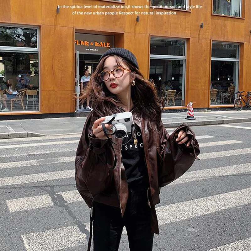 Женская короткая мотоциклетная куртка из ПУ кожи нестандартная кожаная большого