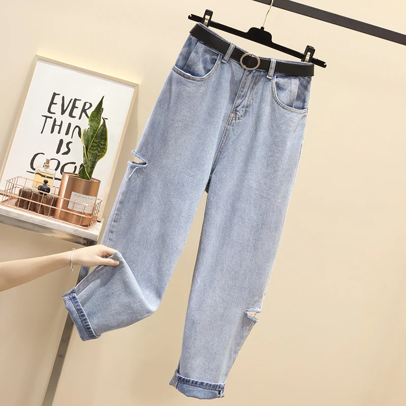 Женские джинсы с дырками новинка на весну и осень корейские прямые джинсовые