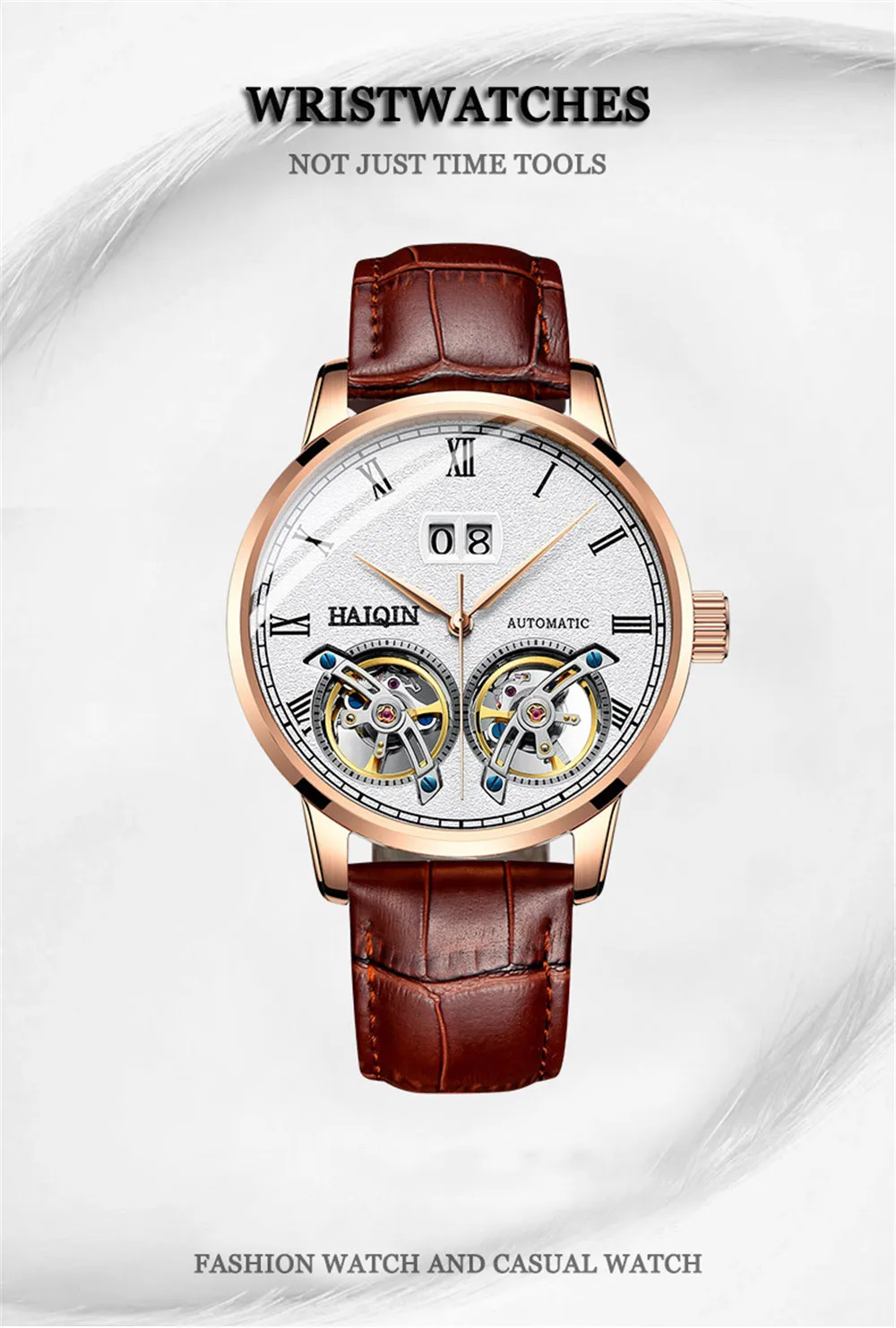 HAIQIN Men Mechanical Automatic Double Tourbillon Calendar Stainless Steel Wrist Watches Top Brand Luxury Military Male Clock
