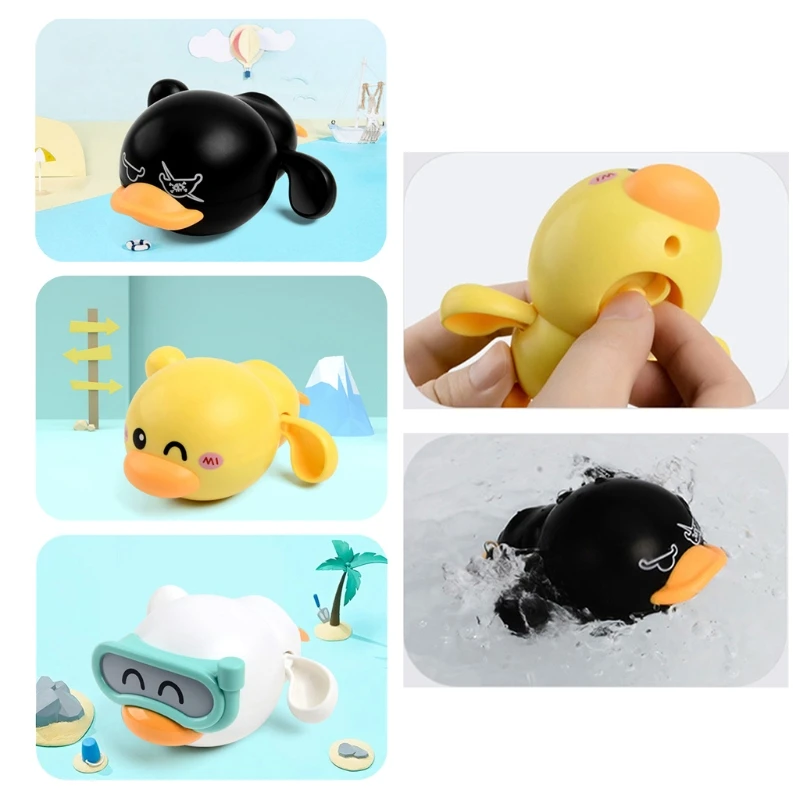 Cute Diving Pirate Little Clockwork Duck, Swimming Wind Up Duck for Toddlers Babies Bathing, Black/White/Yellow