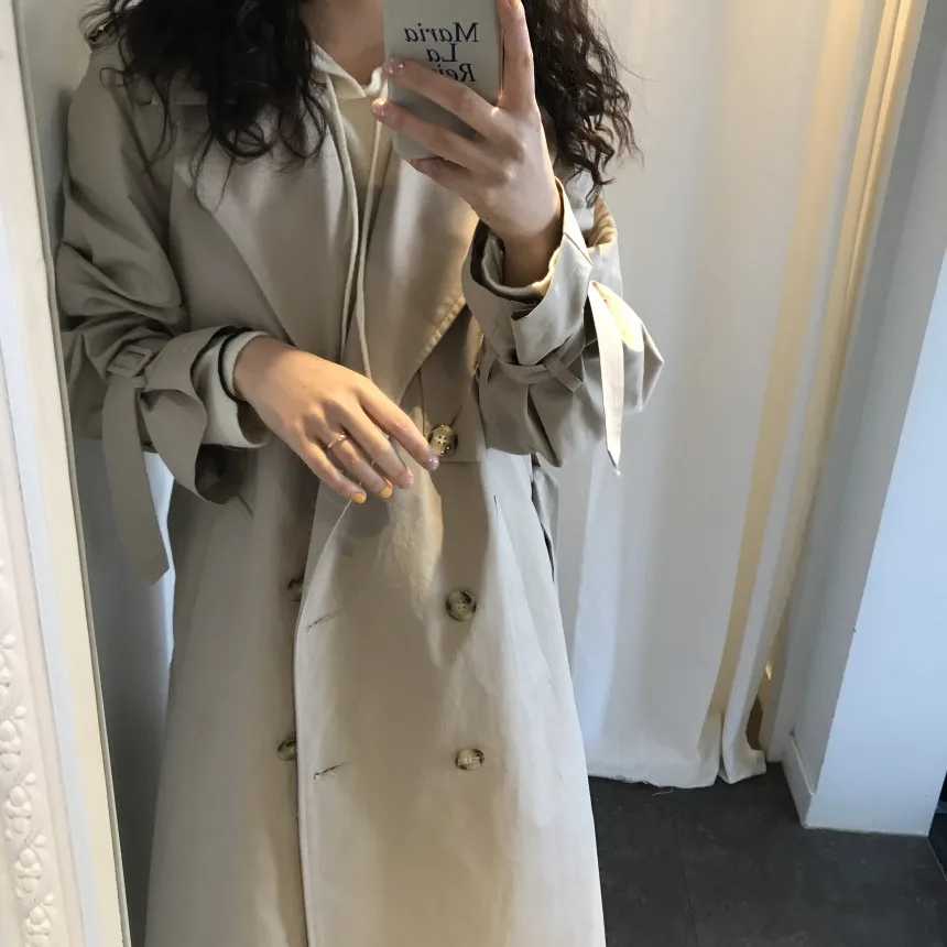 

2021 Spring Autumn Hot Vintage Casual Double-breasted Loose Windbreaker Korean Fashion Solid Adjustable Waist Trench Coat