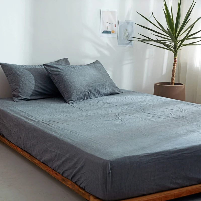 Тертая хлопковая эластичная натяжная простыня постельное белье Король королева