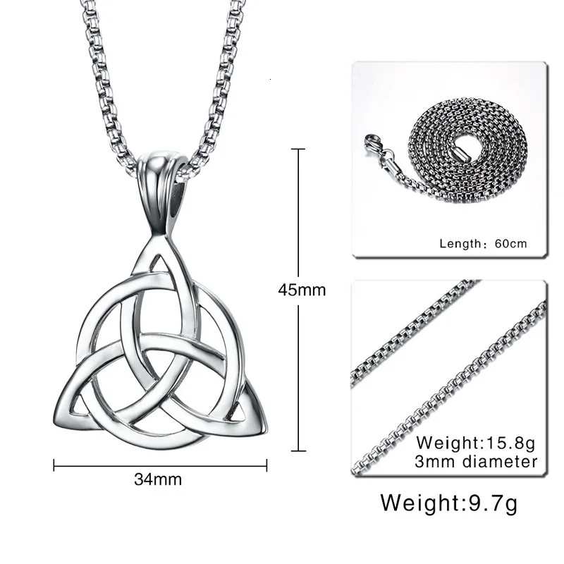 Viking Triquetra Узелок ожерелье для мужчин Серебряный скандинавский Оловянный кулон человек Оловянный кулон ирландские украшения цепи 24 дюйма