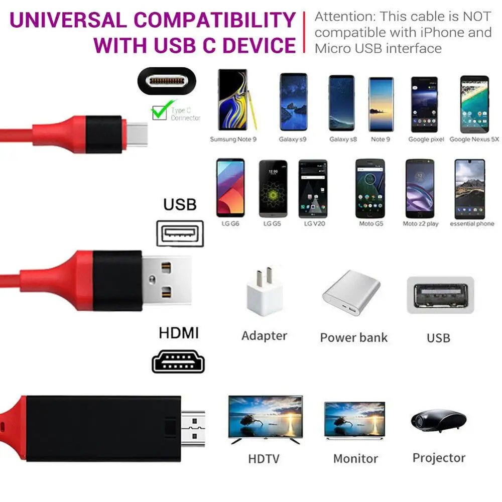 Кабель адаптер USB3.1 Type C к HDMI HDTV 2 м 4K * 2K Ultra HD Hdmi кабель для Samsung S9 S8 S10 Note 8/9 Huawei Mate10 P20