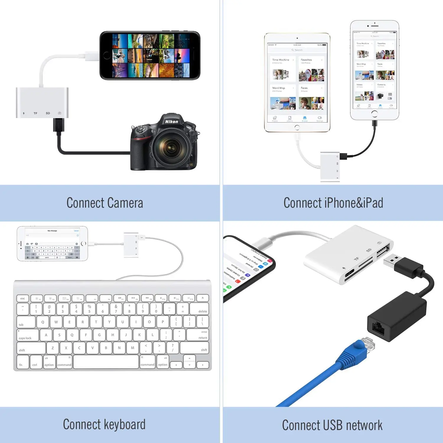 Адаптер для камеры Reilim OTG USB устройство чтения TF карт с lightning на micro SD iphone 11 12 8 ipad apple