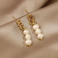 u magical charming chain freshwater pearl dangle earrings for women baroque long tassel beaded earrings pendientes jwellery