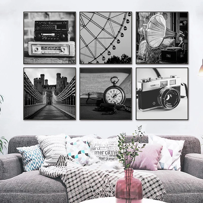 

Retro Black and White Photo Landscape Wall Art Canvas Painting Gallery Posters Prints Workshop Picture Interior Room Home Decor