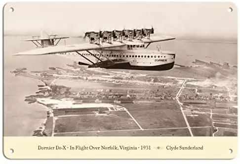 

Летательный аппарат Dornier Do-X - in над норфолком, Вирджиния 1931, немецкий Летающий лайнер большого радиуса действия, авиационный плакат, металли...