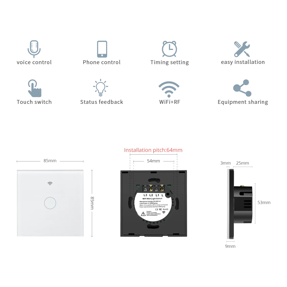 Переключатель Wi-Fi Tuya для умного дома совместимый с Alexa Google home 1/2/3 клавиши стандарт