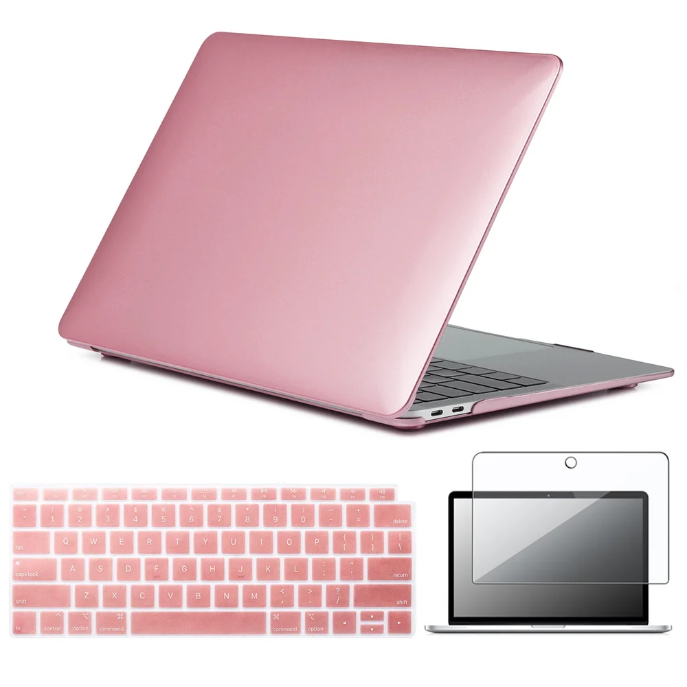 

Жесткий Чехол для ноутбука Apple Macbook /Air 11 /Air 13 /Pro 13 /15, матовый чехол цвета розового золота + пленка для клавиатуры США + защита экрана
