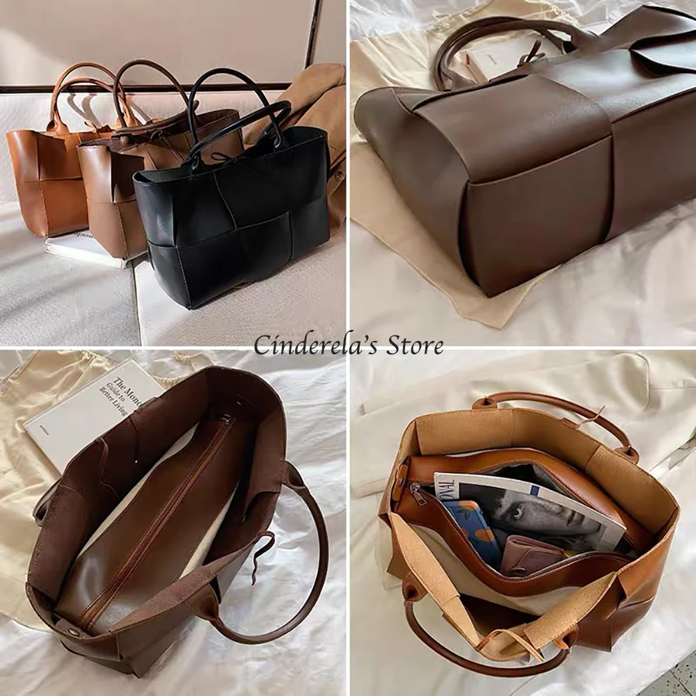 

2021Vintage Hand-woven soft leather Tote Fashion Large Capacity Handbag AllMatching 100% leather Top quality womans Fashion bag