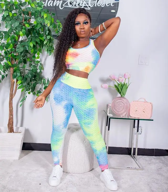 

Спортивные брюки-карандаш Tie Dye, костюм, майка, комплект из двух предметов, модная женская Повседневная футболка с принтом и узкие брюки без р...