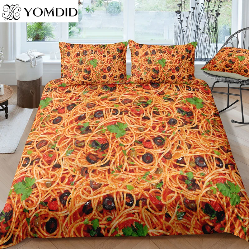 

Bedroom Bedding Set Creative Duvet Cover Set Pasta Delicious Noodles Pattern King Queen Single Size Quilt Cover Printed Bedcloth