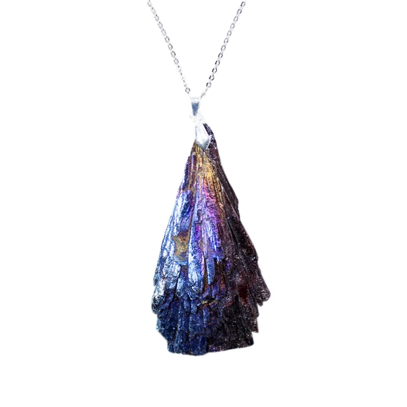 Blue Titanium Plated Black Tourmaline Peacock Feather Pendant Raw Stone Mineral Specimens Decorative Crafts (Random Shape) | Дом и сад