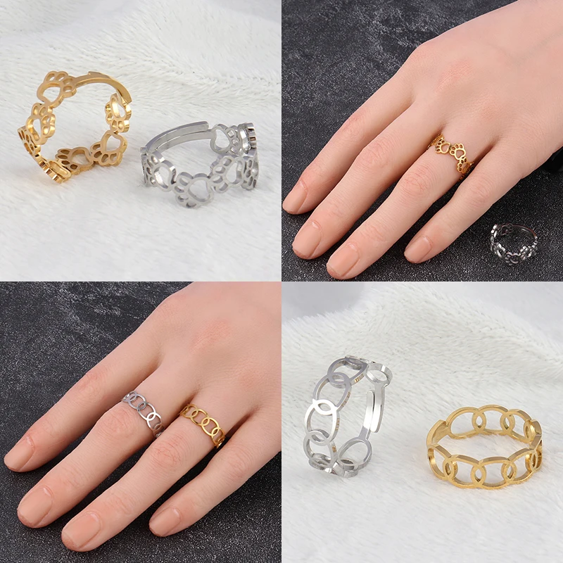 

Punk Stainless Steel Rings Women Geometric Ring Rings Opening Rings For Women Chain Ring Women's Rings Stainless Jewelry Gifts