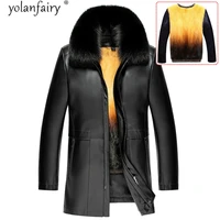 genuine leather jacket men witner real mink fur coat fox fur collar sheepskin coats natural fur mink mens jackets b8088 kj5623