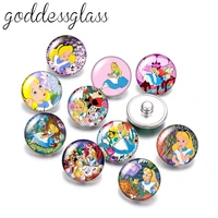 disney princess alice cheshire cat white rabbit 10pcs round photo 18mm snap buttons for 18mm snap necklace diy jewelry
