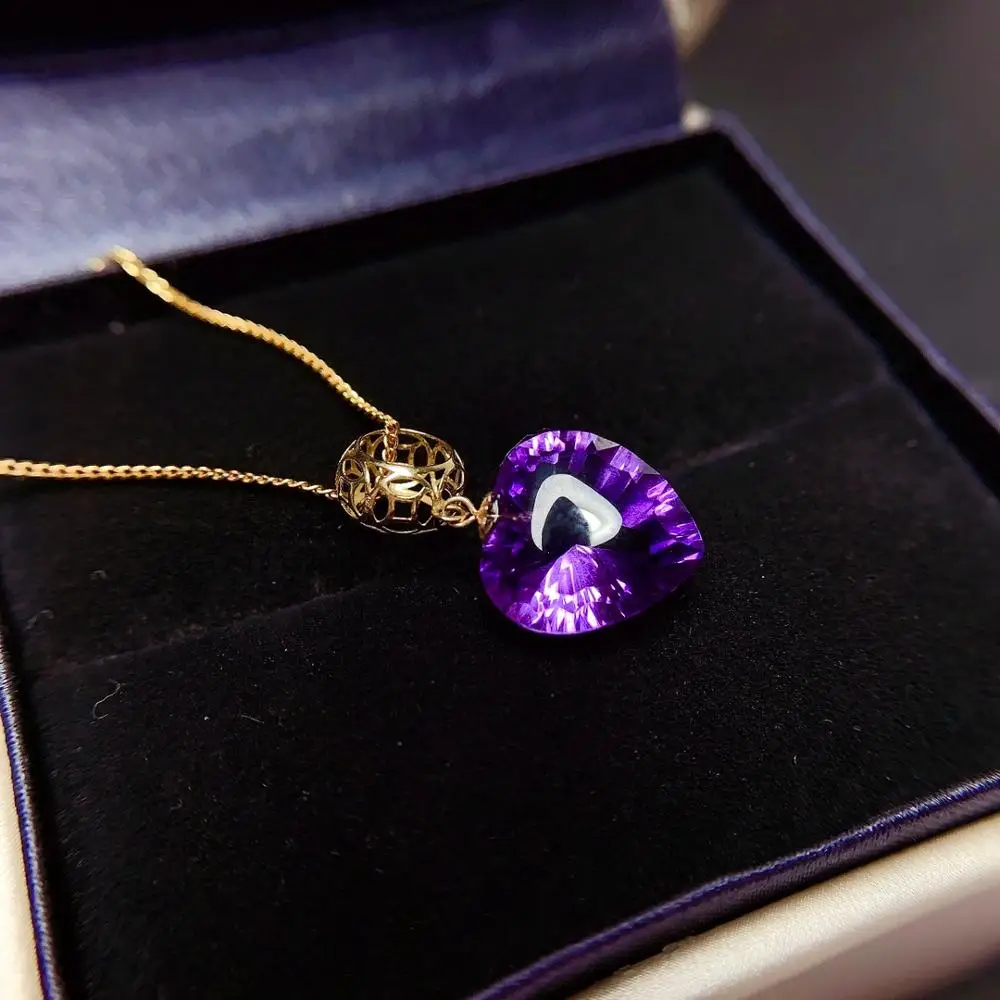 

shilovem 18k yellow piezoelectric amethyst Pendants fine Jewelry women trendy no necklace classic new gift 12mm mz12122589z