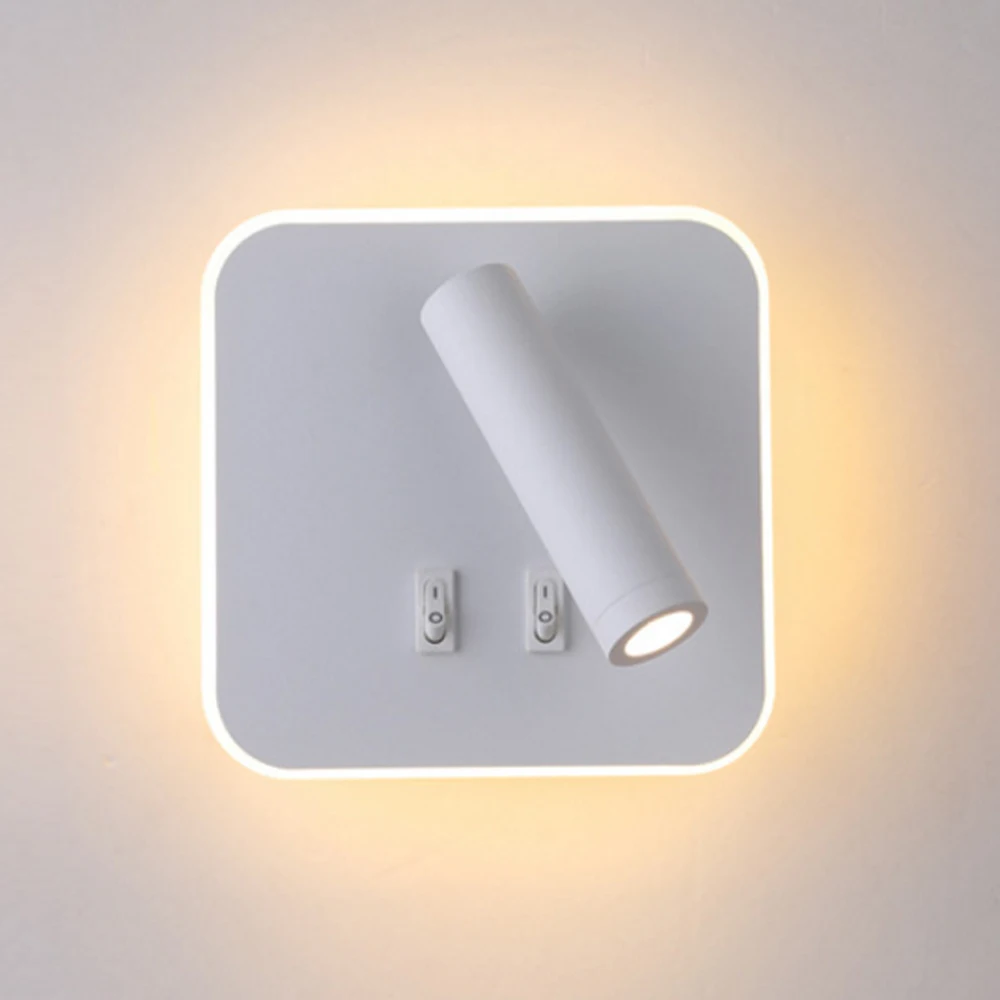 

Modern Bedside Lamp Nordic Design Wall Lamp AC85-265V Indoor LED Wall Lights Double Switch Control Rotatable Reading Spotlights