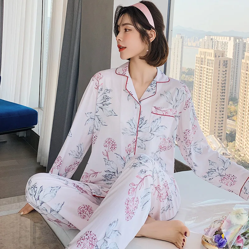 Poplin Pajamas Womens Spring Autumn Long Sleeves Thin Cardigan Artificial Cotton Home Wear Japanese Sweet Bourette Suit Summer