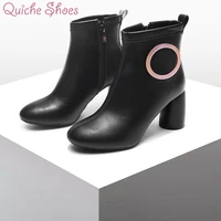 new women boots ankle pu leather zipper booties high heels autumn shoes black winter boots zapatos de mujer pointed toe