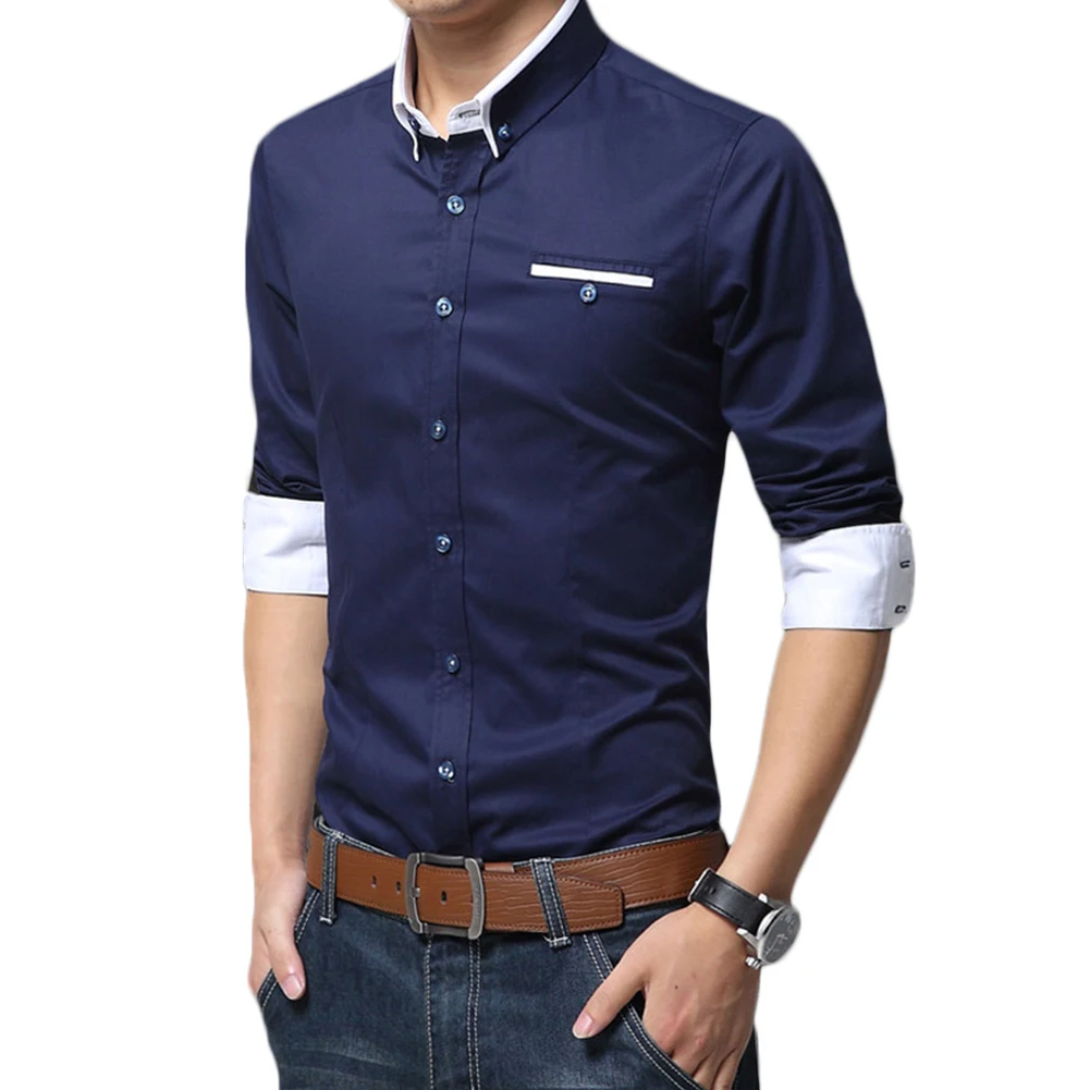 Новинка 2020 модная мужская деловая Повседневная однотонная офисная рубашка с