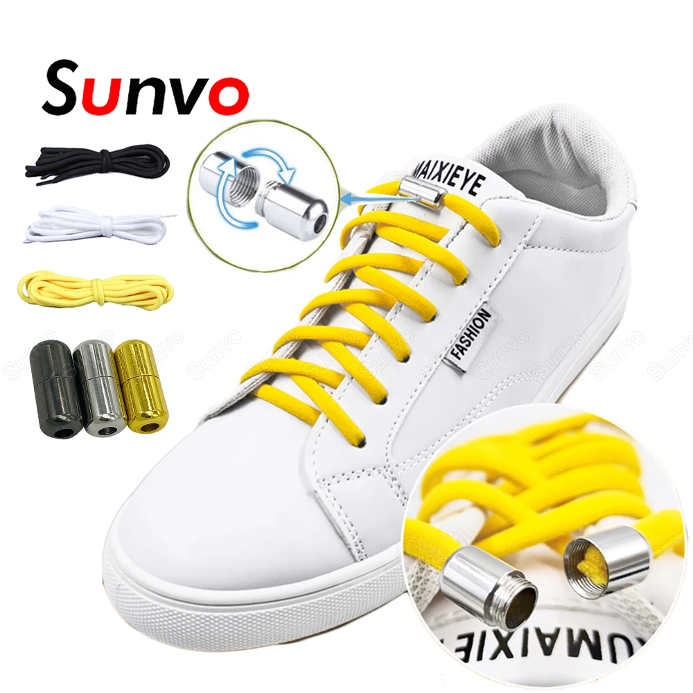 

2Pair Elastic Metal Lock Shoelaces Semicircle Shoelace Sneakers Shoe Laces Quick Lazy No Tie Shoelace Kids Adult Shoes Strings