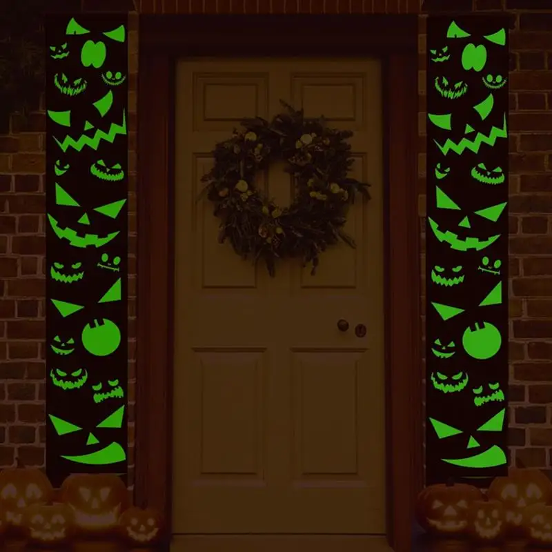

2pc/set Halloween Luminous Sign Decor Reusable Glow in dark Halloween Porch Sign Banners Outdoor Decoration for Front Door Wall
