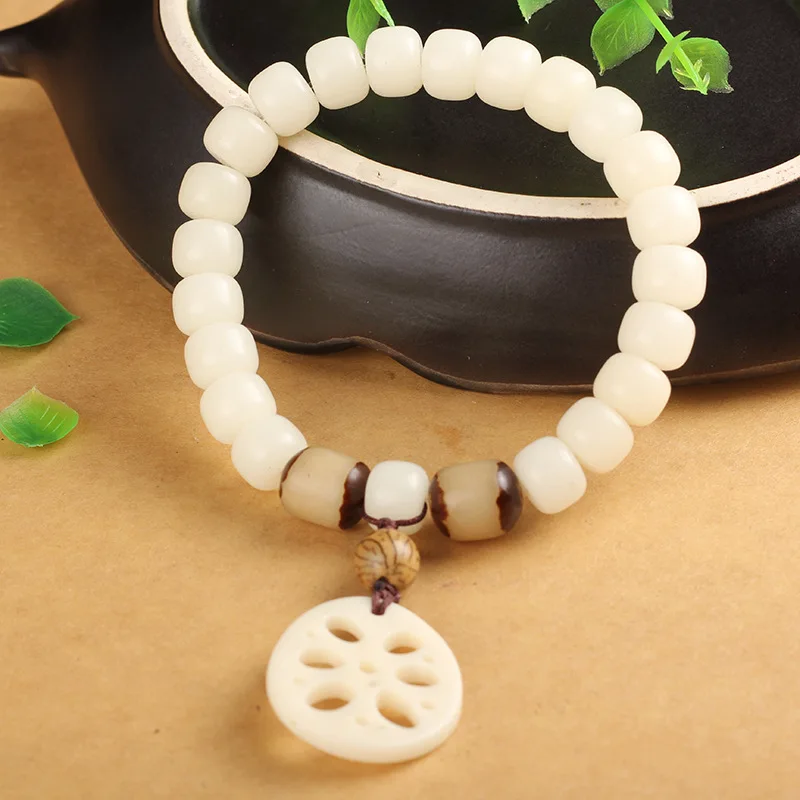 Натуральный белый корень дерева Бодхи браслеты из бисера лотоса кисточка Малый