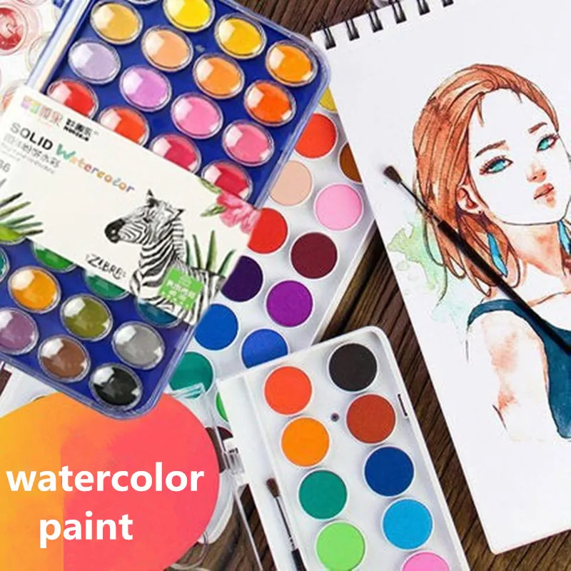 Набор однотонных разноцветных красок с кисточкой для рисования 16 цветов |