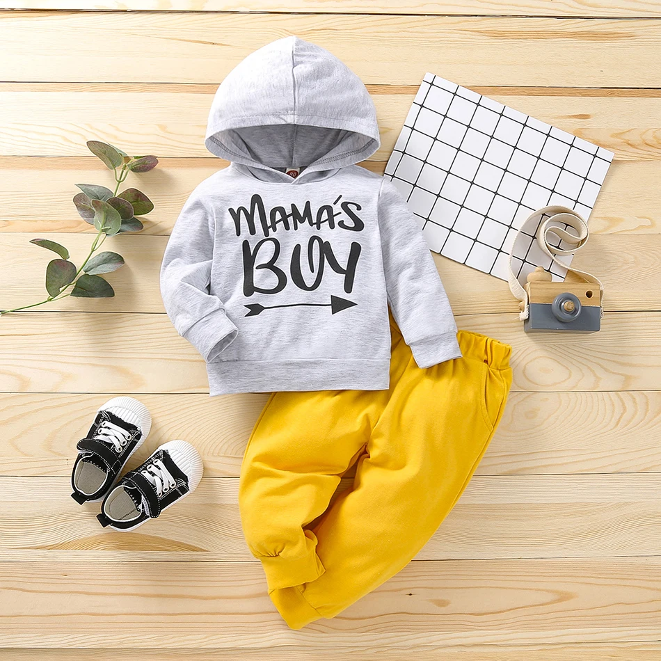 

2022 New Baby Boys Letter Print Clothes Set Casual Hoodies + Solid Pants 2Pcs Suit Toddler Kids Spring Autumn Clothing Children