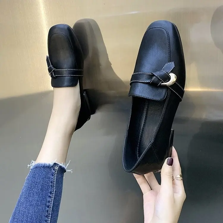 

Shoes Woman 2021 Elegant Female Footwear Casual Sneaker Modis Oxfords Square Toe Slip-on New Dress Comfortable Cute Leather Slip