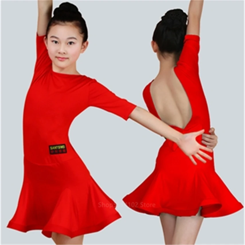 Платье детское для латиноамериканских танцев с открытой спиной и юбкой 120 170
