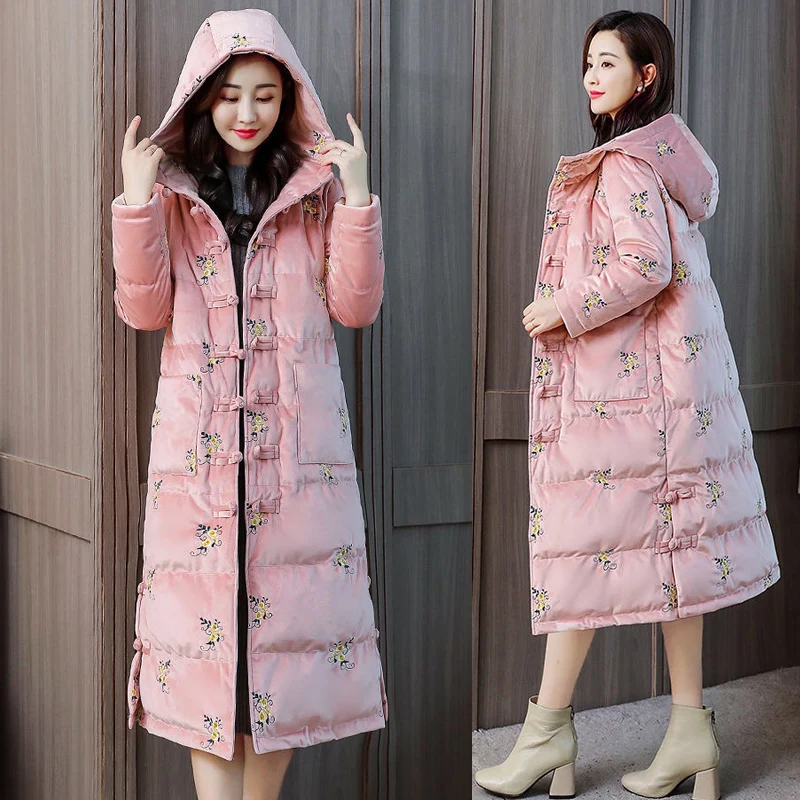 Женская свободная парка с капюшоном черная или Бежевая длинная теплая бархатная