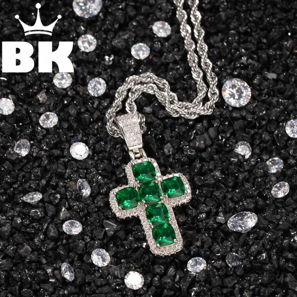 Шикарный королевский кубик драгоценный камень крест ожерелье хип-хоп полный