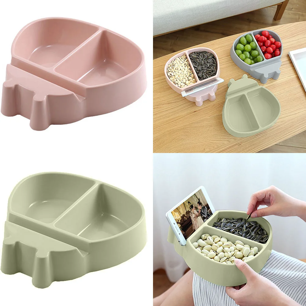 

Modern Living Room Creative Lazy Snack Bowl Plastic Double Grid Snack Storage Box Fruit Plate And Mobile Phone Stand Artifact