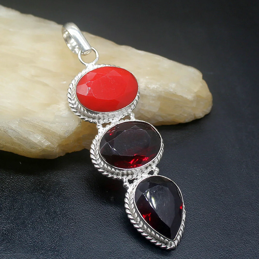 

Gemstonefactory Jewelry Big Promotion 925 Silver Amazing Red Coral Garnet Women Ladies Mom Gifts Necklace Pendant 0441