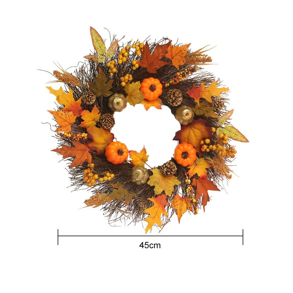

Fall Front Door Wreaths 45cm Pumpkin Harvest Wreath Autumn Mum Wreath Silk Maple Leaves Halloween Thanksgiving Day Decor
