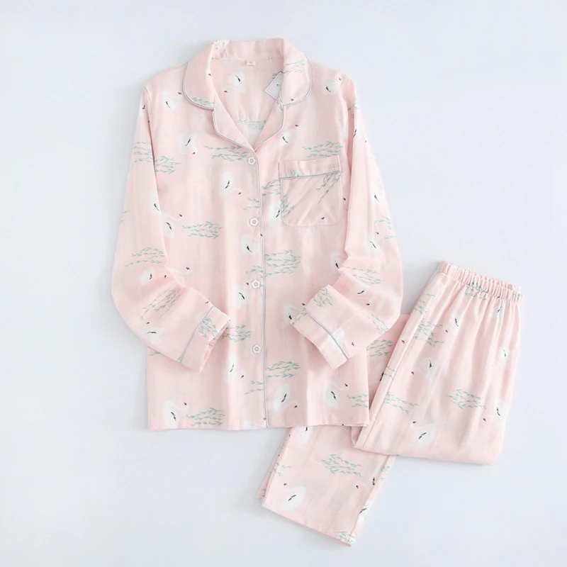 24A Pink swan Новая одежда для сна с героями мультфильмов; пижамные комплекты в полоску с принтом сердца; женские пижамы в стиле Харадзюку; Мужская и женская рубашка с длинными рукавами; ночная рубашка; комплект одежды для сна - Цвет: 24A Pink swan