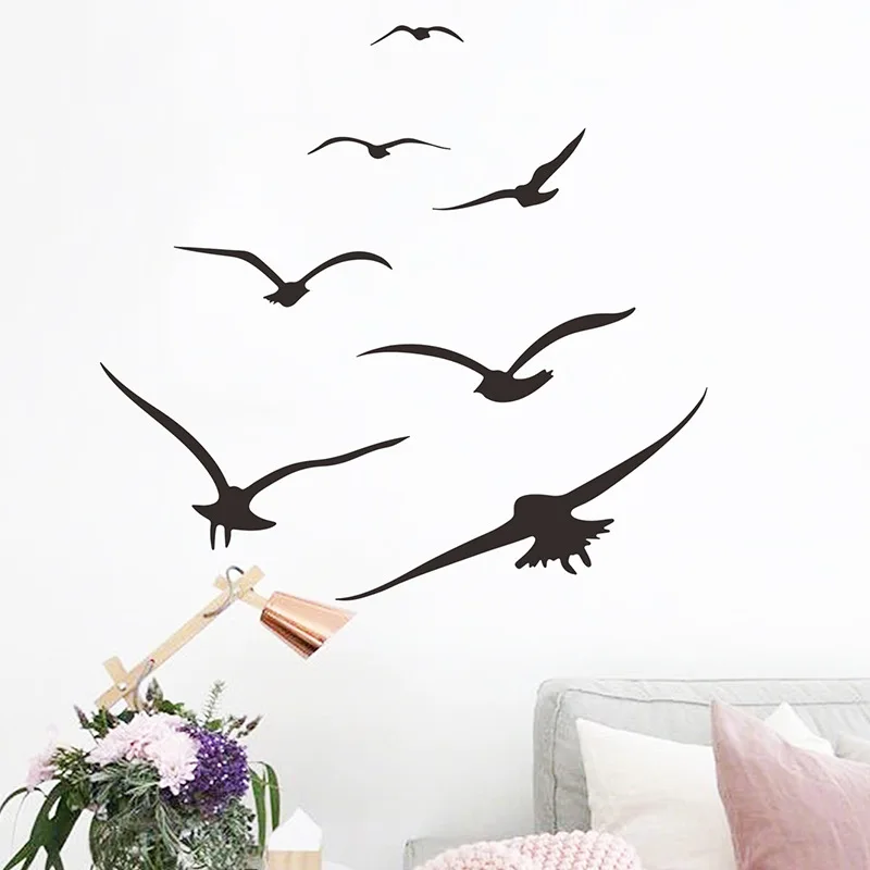 

1PCS Seagull Silhouette Wall Stickers for Children's Bedroom Boys Bird Porch Commercial Wall Decoration Self-Adhesive 19*35CM