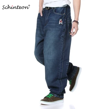 Schinteon Men Demin Pants Baggy Loose Casual Hip Hop Skateboard Streetwear Big Size 46 48 Straight Embroidery Trousers 1