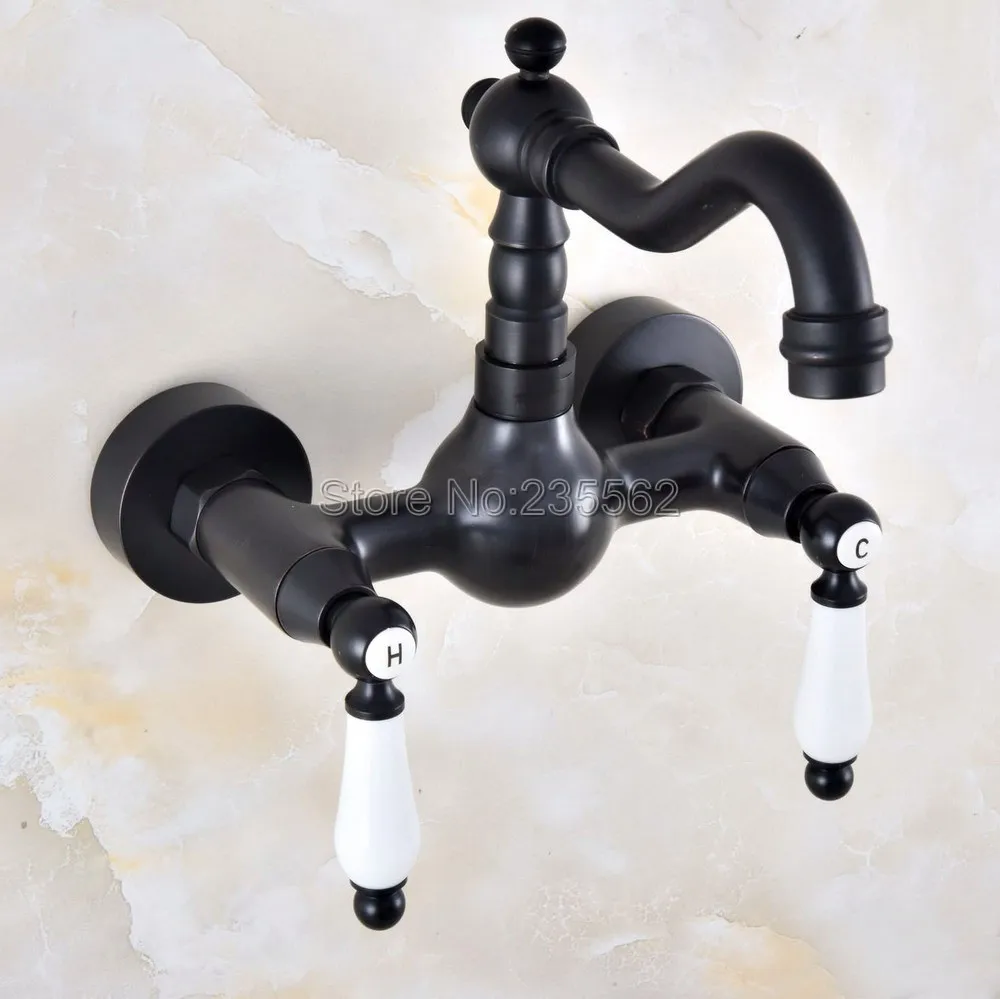 

Kitchen Faucet wall mounted Black Oil Rubbed Brass Swivel Bathroom Basin Sink Mixer Tap lnf858
