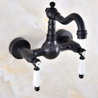 kitchen faucet wall mounted black oil rubbed brass swivel bathroom basin sink mixer tap lnf858