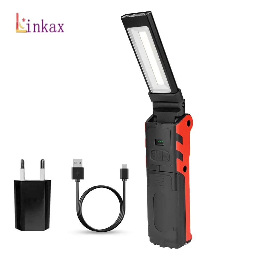 

USB Rechargeable Work Light Dimmable COB LED Folding Flashlight Inspection Lamp Portable Lantern Magnet & Hook for Car Repair