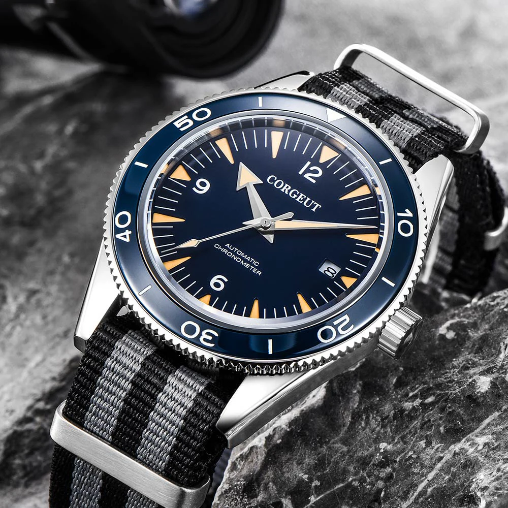 Мужские механические часы с синим циферблатом и сапфировым стеклом 41 мм|Мужские