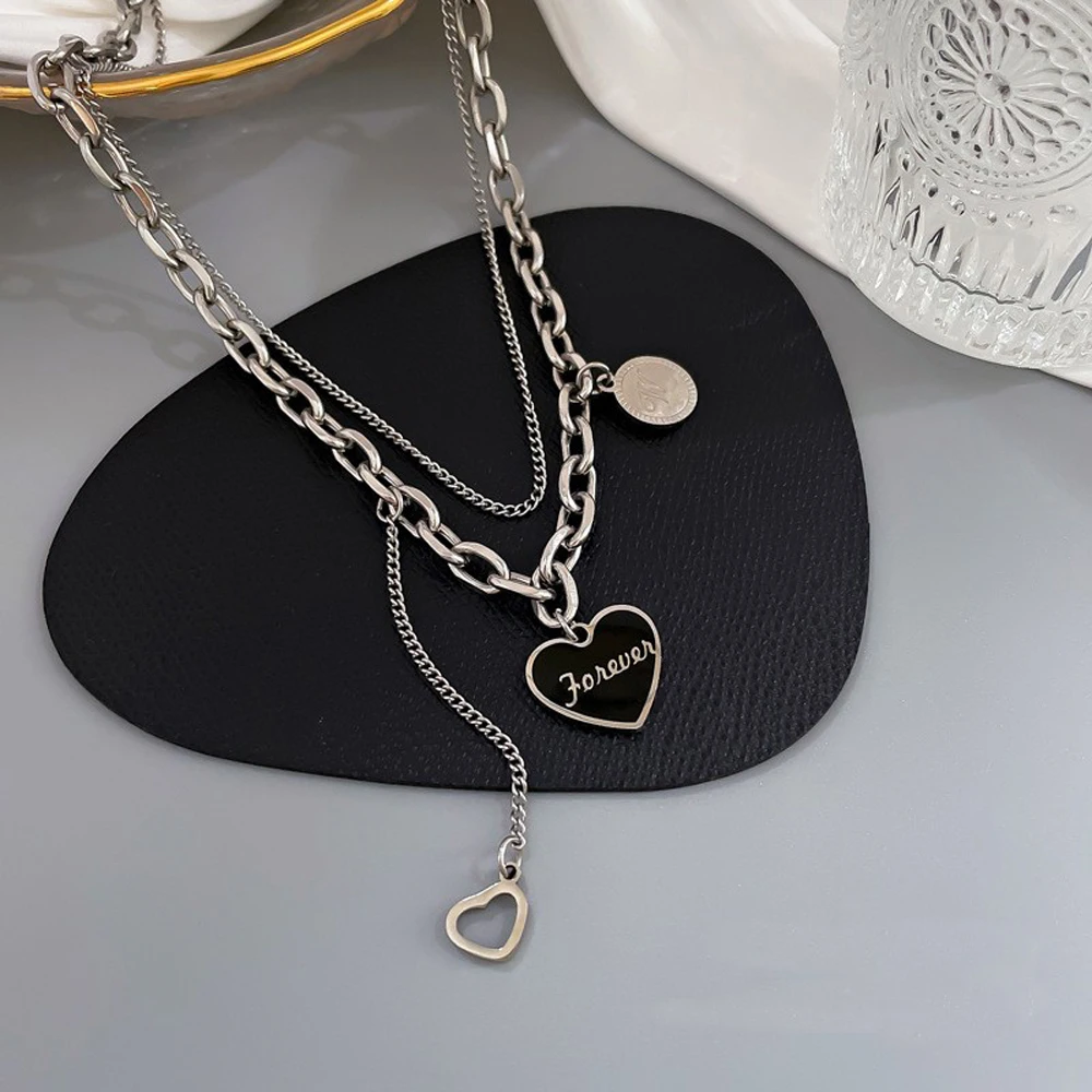 

Stainless Steel New Fashion Fine Jewelry Love Heart Tassel Good Luck Charms Chain Choker Necklaces & Pendants For Women